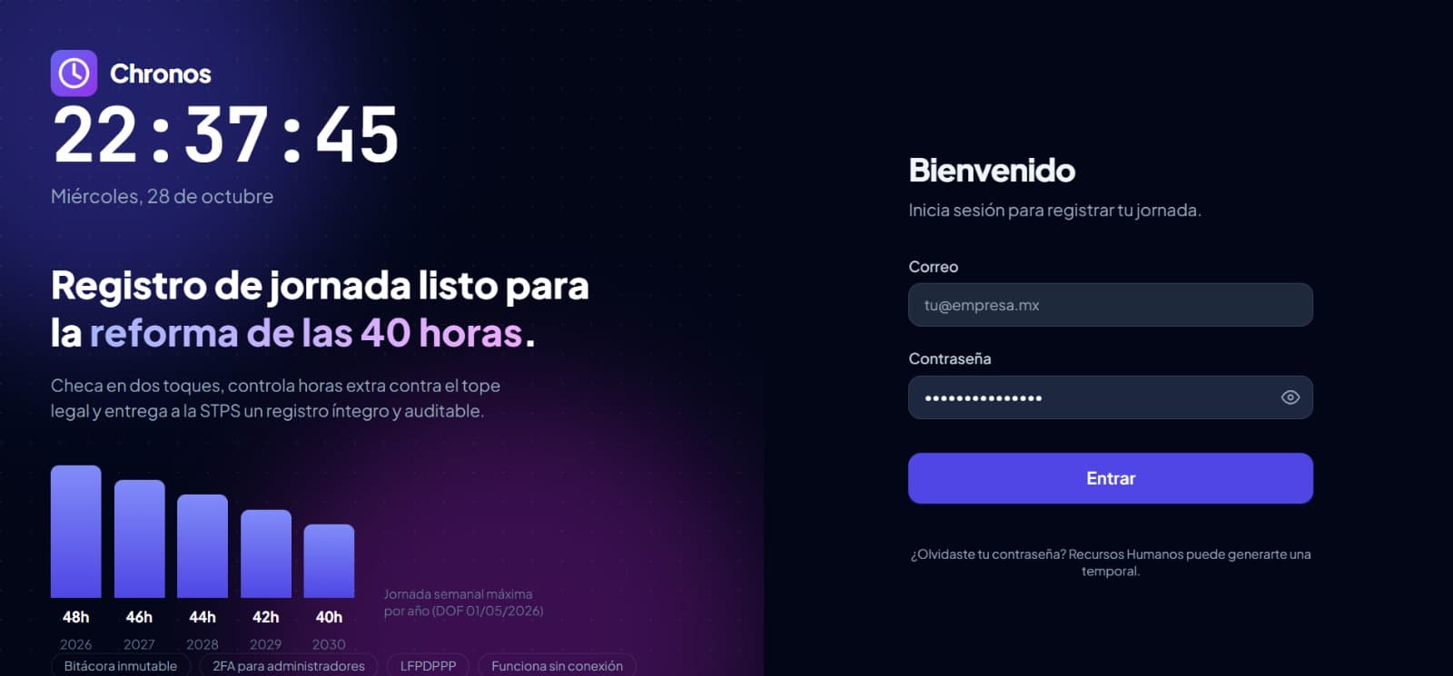 Plataforma para registro de horas para tu empresa de acuerdo a la LFT y STPS