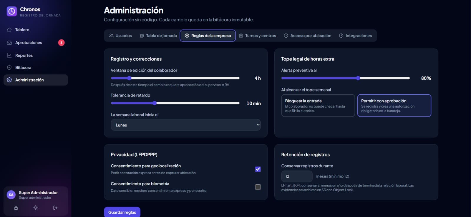 Plataforma para registro de horas para tu empresa de acuerdo a la LFT y STPS — imagen 8 de 13